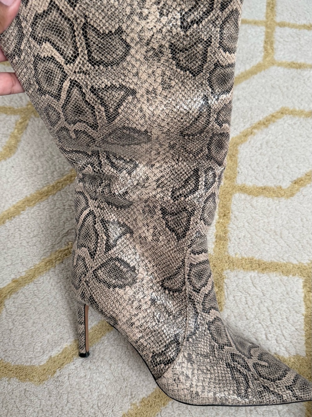 Snake-Print Knee-High Stiletto Boots - Beige - Picture 12 of 12